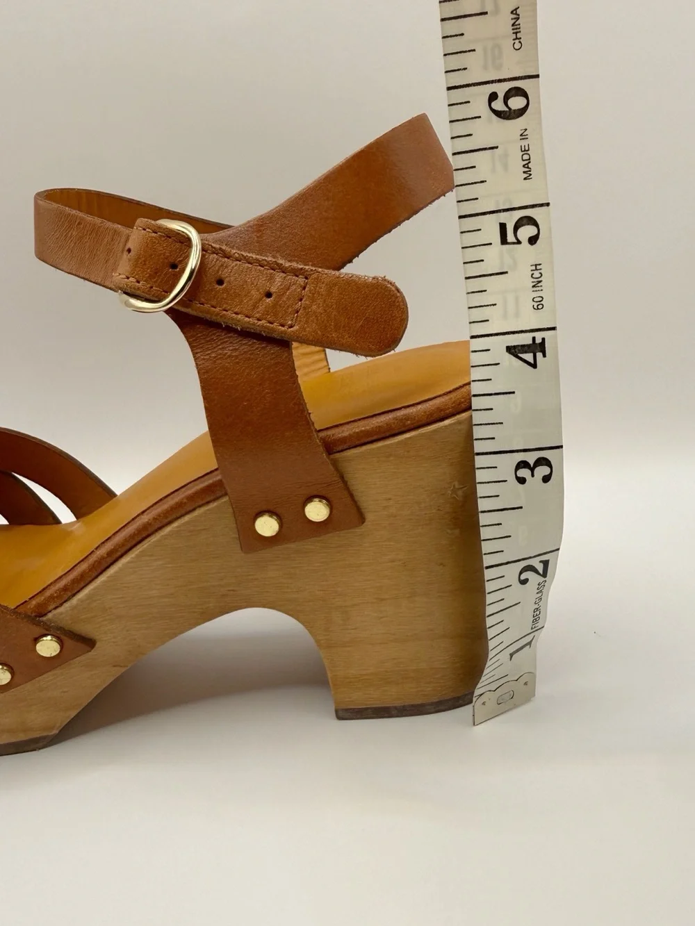 Sézane Isabelle Clogs Smooth Camel Leather Wooden Platform Sandals Brown 39 Shoe